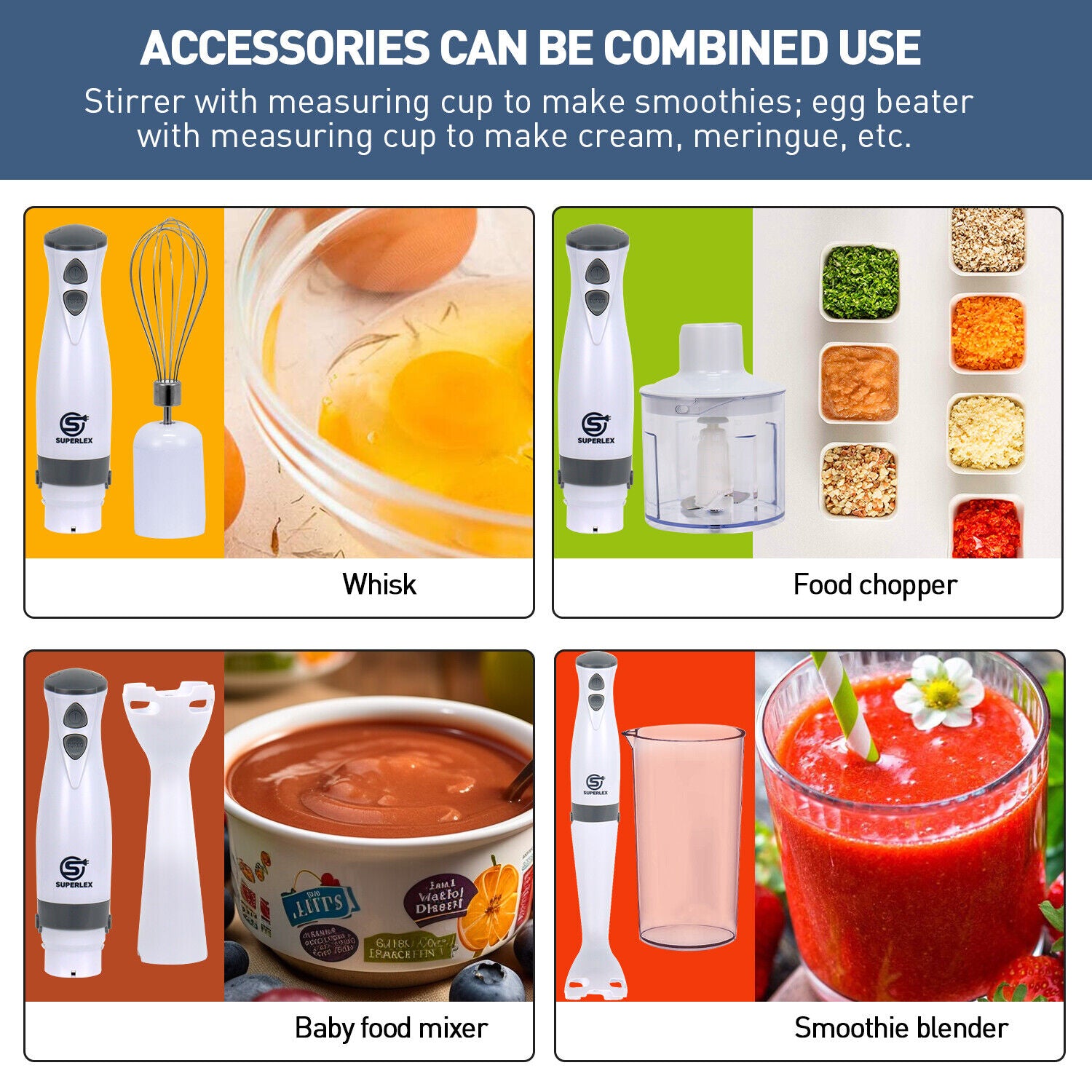 SUPERLEX Hand Blender & Whisk & Chopper Curry Puree Food Mixer &Liquidiser 700ML