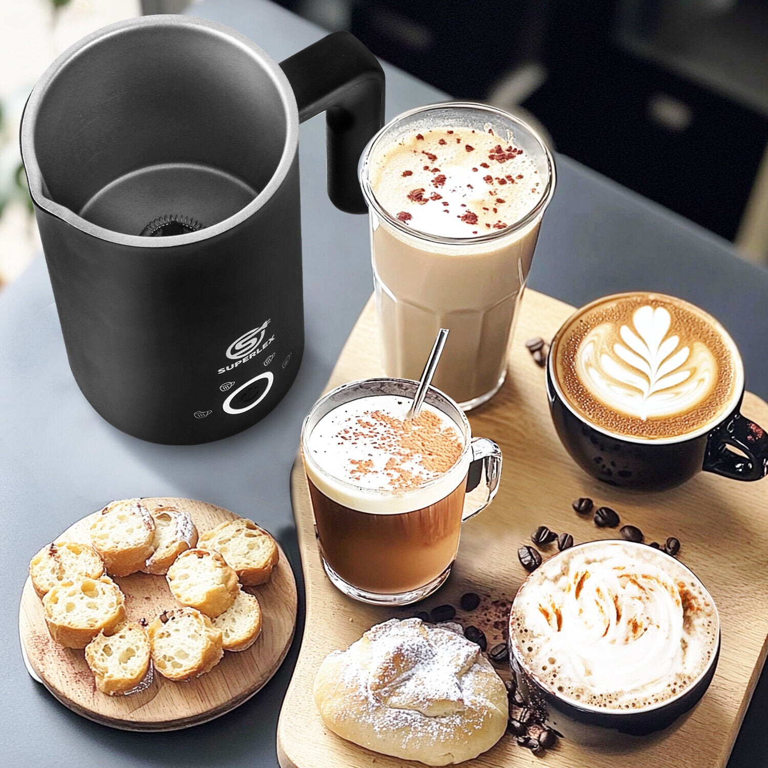 SUPERLEX Electric Milk Steamer Foaming & Coffee, Latte, Cappuccino,Hot Chocolate