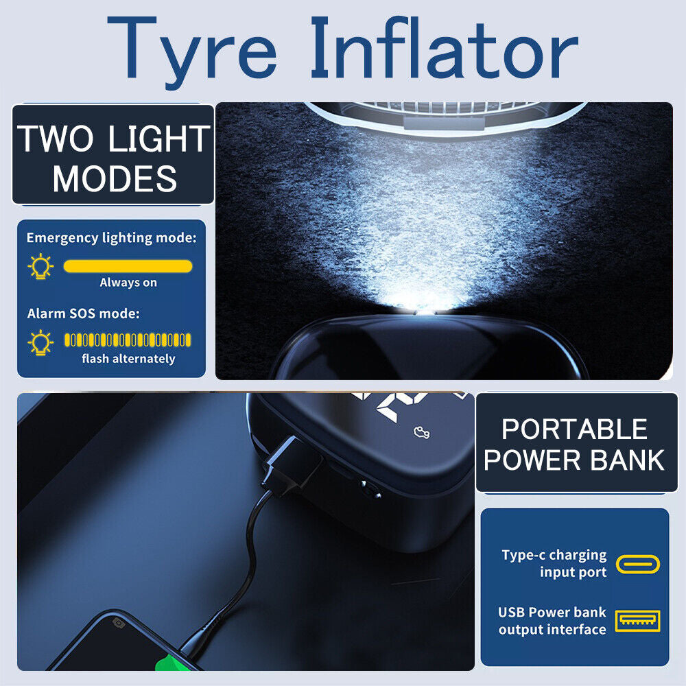 Car Tyre Inflator Cordless Digital USB Rechargeable Tire Air Compressor Pump UK