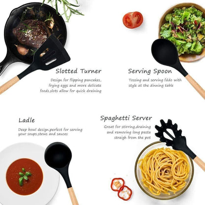 Kitchen Utensil Set 12-Pcs Silicone Heat Resistant Kitchen Cookware Gadget Tools