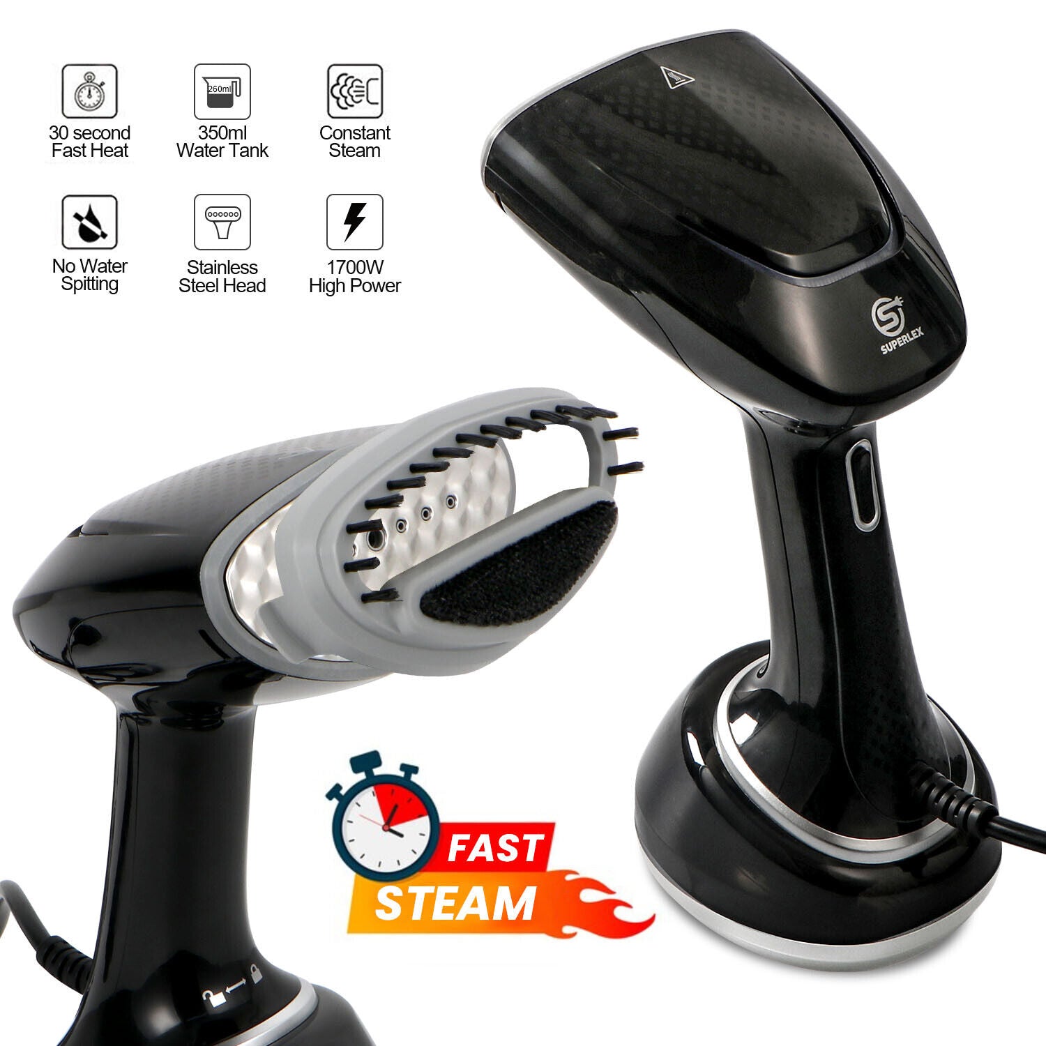 SUPERLEX Handheld Garment Clothes Steamer Portable Travel Steam Heat Iron 1700W
