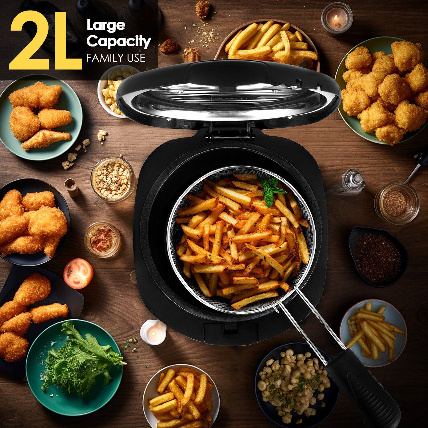 SUPERLEX 2L Deep Fat Fryer Electric Non-Stick Chip Pan & Basket Oil Fry 1300W