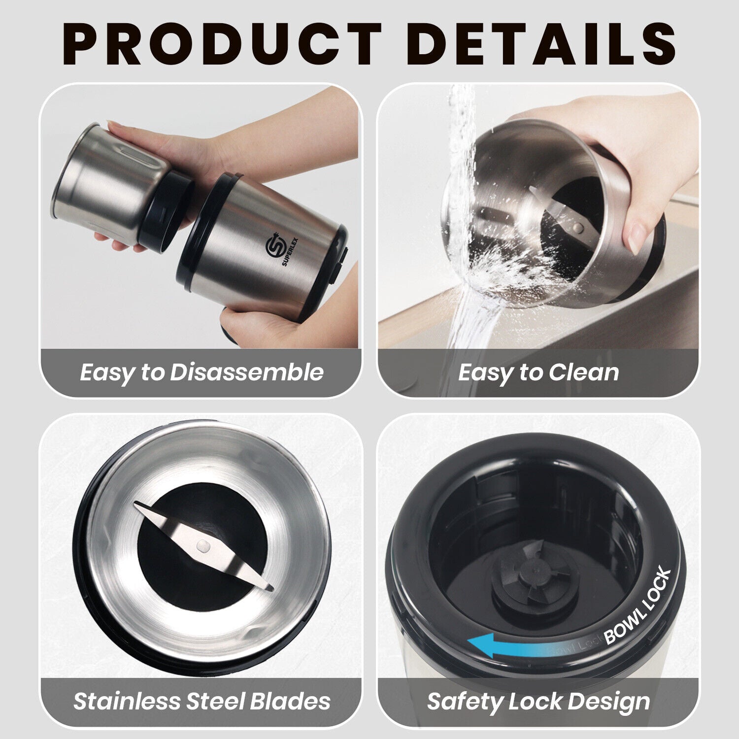 SUPERLEX Electric Coffee Grinder Easy Operation / Clean Milling Nut Bean Spice