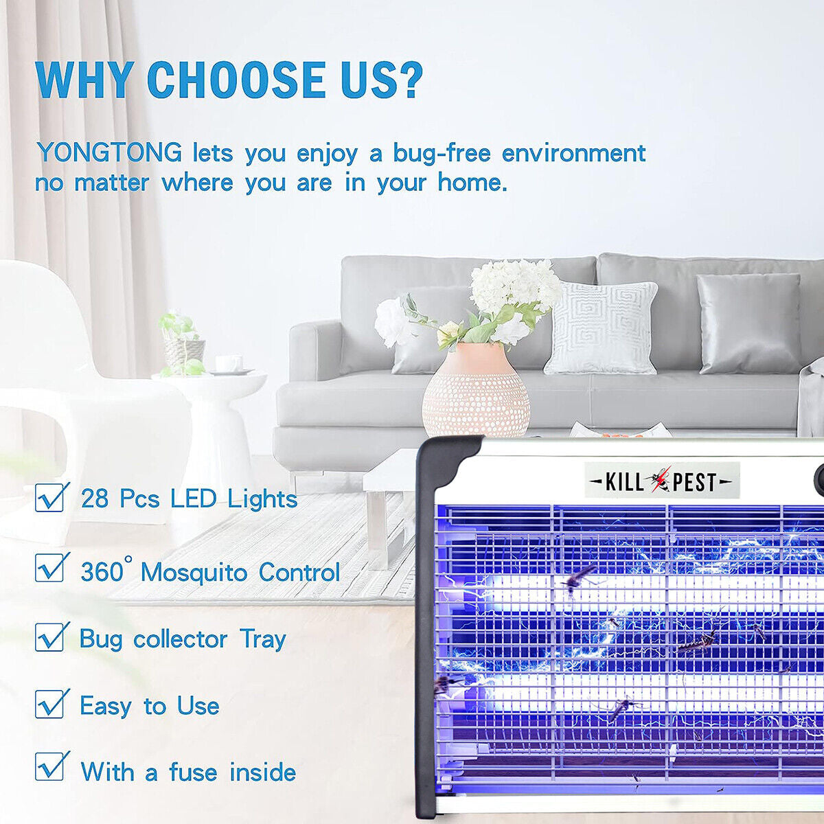 UK Electric Insect Killer Mosquito Fly Bug Zapper Pest Trap LED UV Indoor Lamp