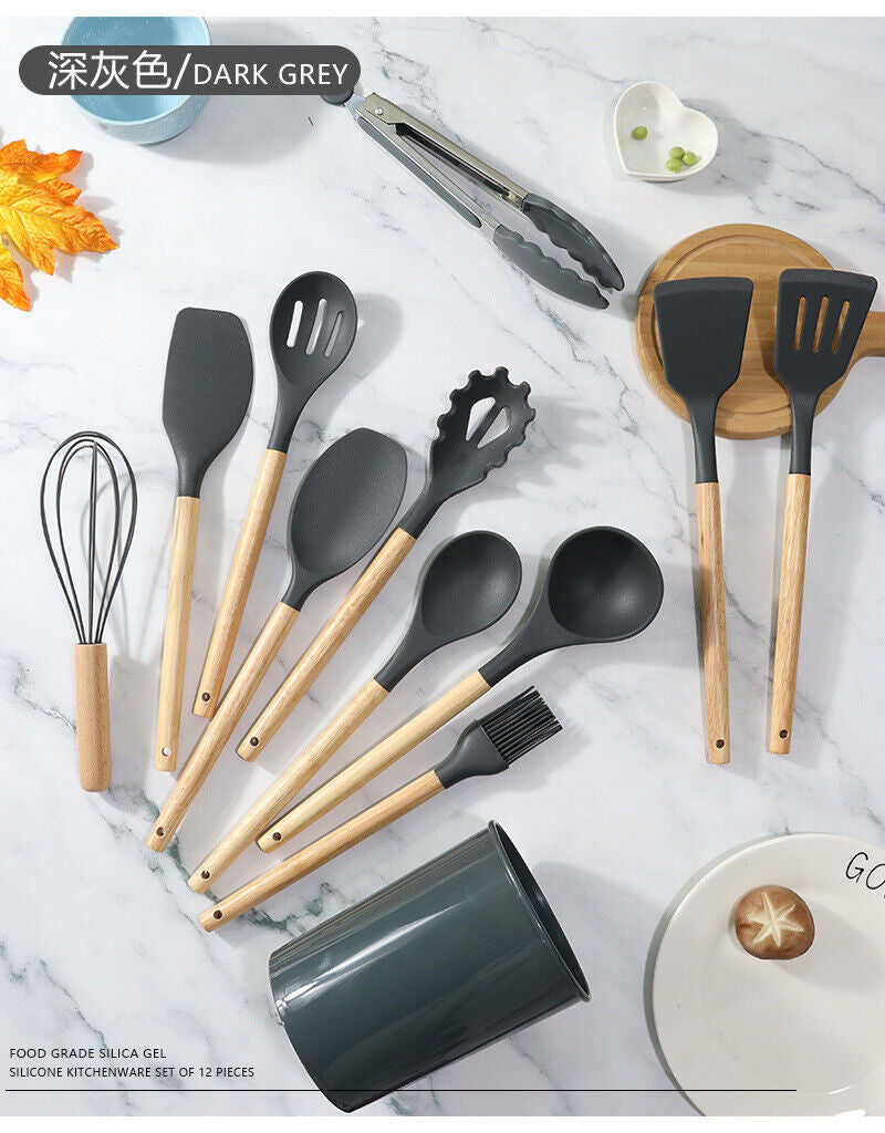 Kitchen Utensil Set 12-Pcs Silicone Heat Resistant Kitchen Cookware Gadget Tools