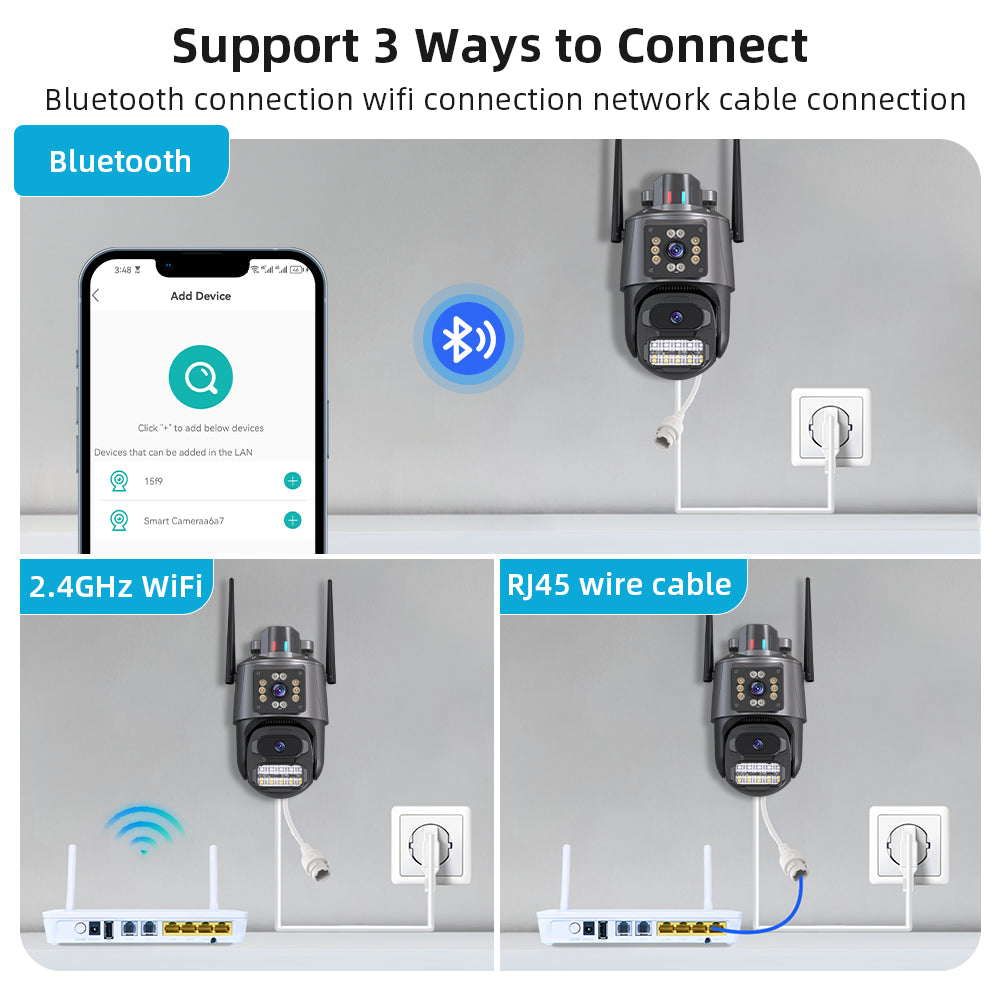 8MP Dual Len Wireless IP Camera WIFI Outdoor CCTV PTZ Smart Home Security IR Cam