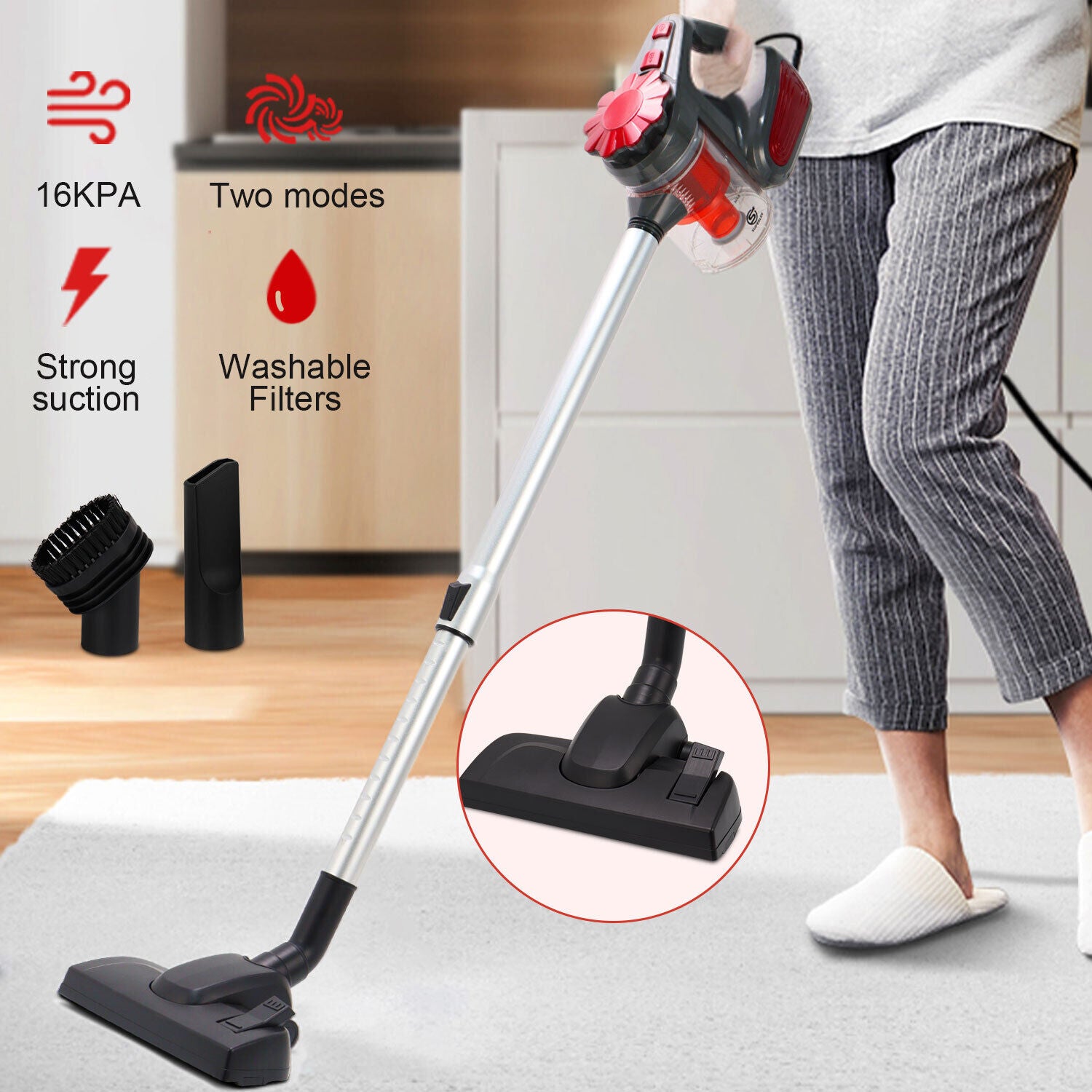 4-In-1 Bagless Vacuum Carpet Cleaner Handheld Lightweight Hoover Vac
