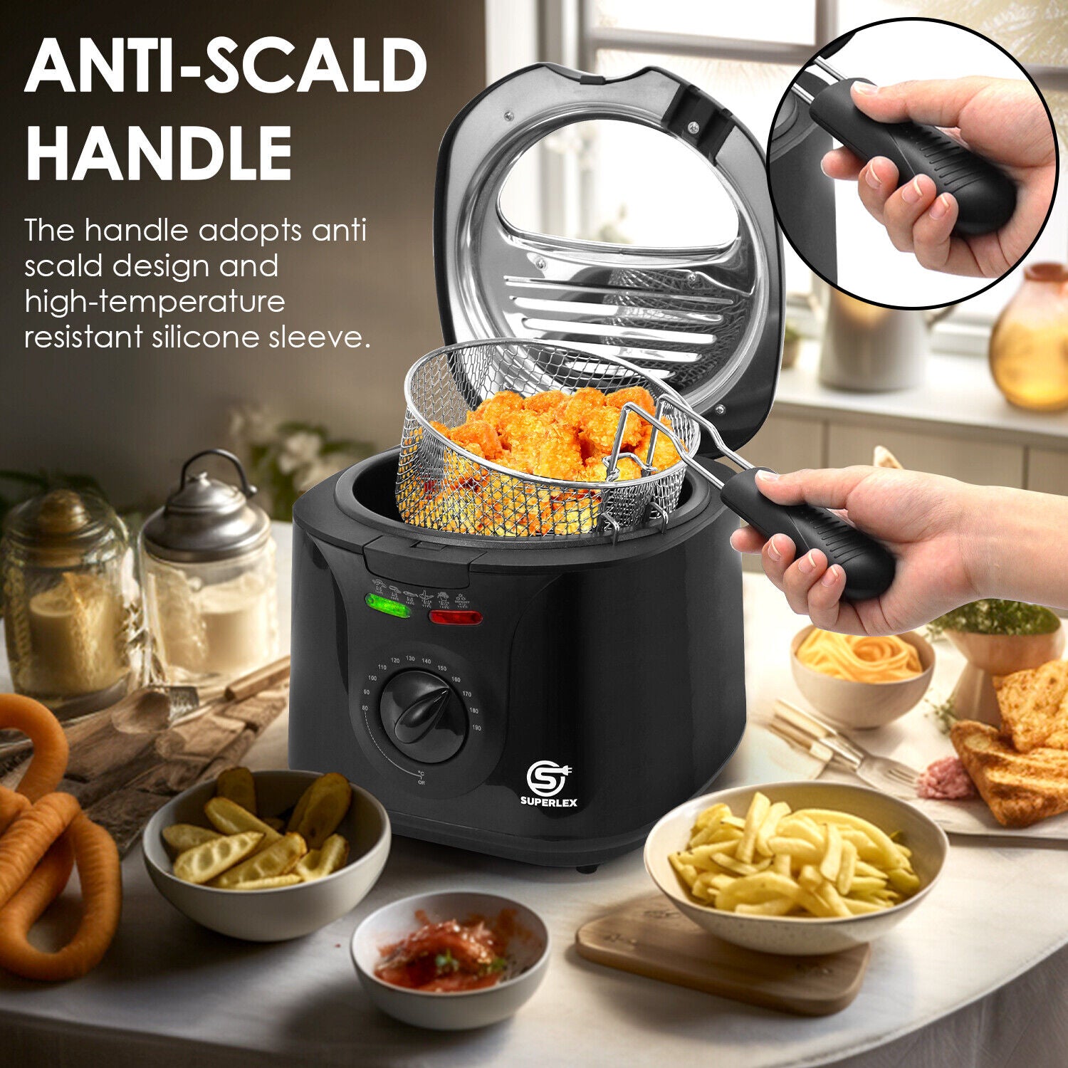 SUPERLEX 2L Deep Fat Fryer Electric Non-Stick Chip Pan & Basket Oil Fry 1300W