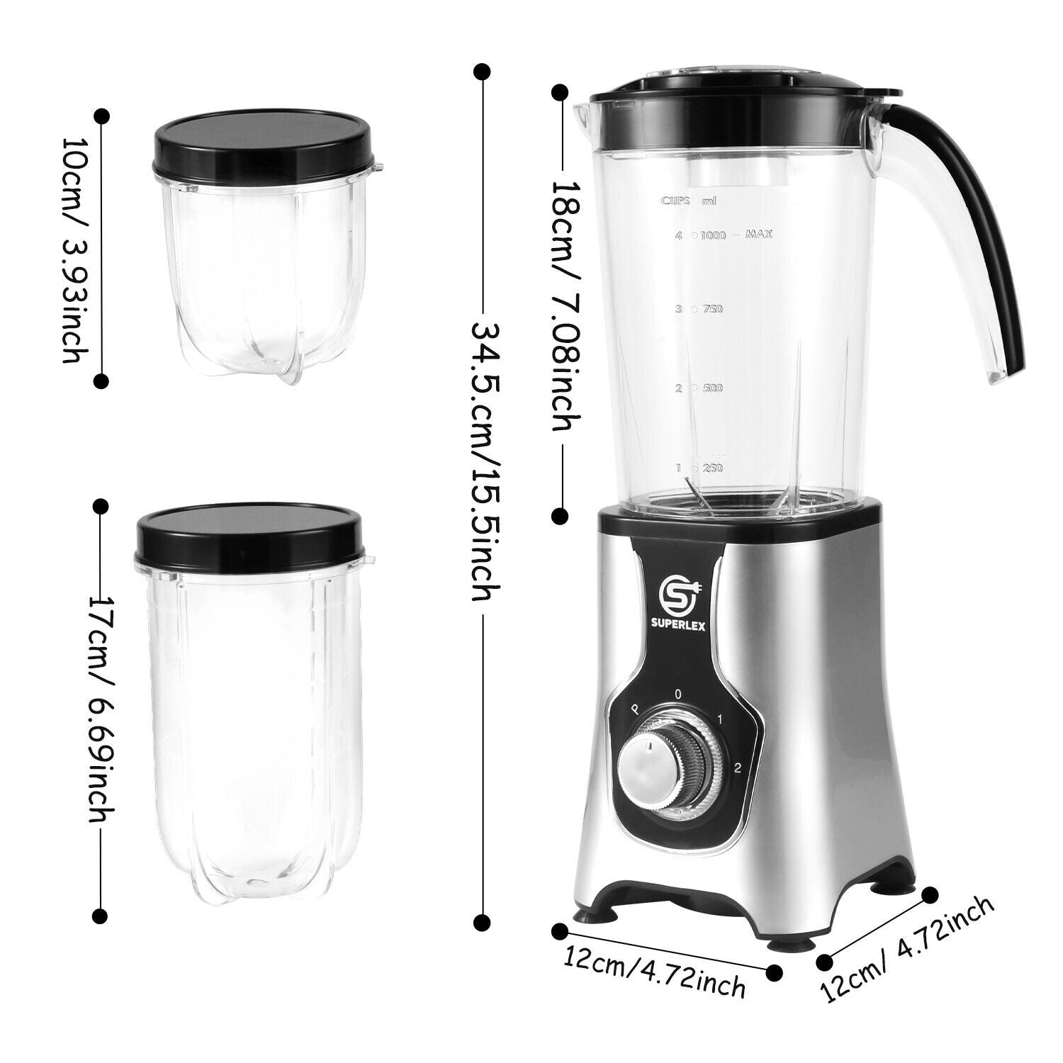 SUPERLEX 6-IN-1 Jug Blender Milkshake, Ice Crusher, Smoothies Maker, Fruit Juice