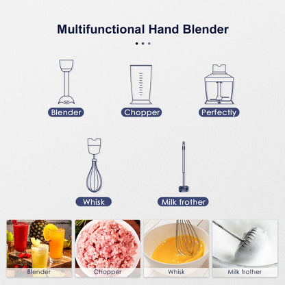 Hand Blender 1000W,  5-In-1 Electric Stick Blender, Copper Motor Stainless Steel Blade Stick Blender Mixer with Turbo Mode