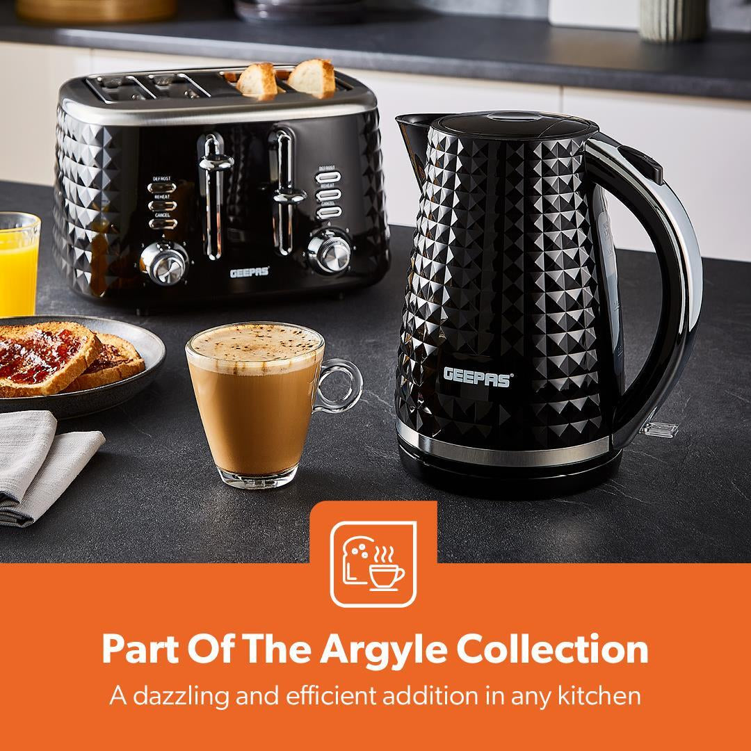 Argyle 4 Slice Bread Toaster 7 Level Browning Control Defrost Black