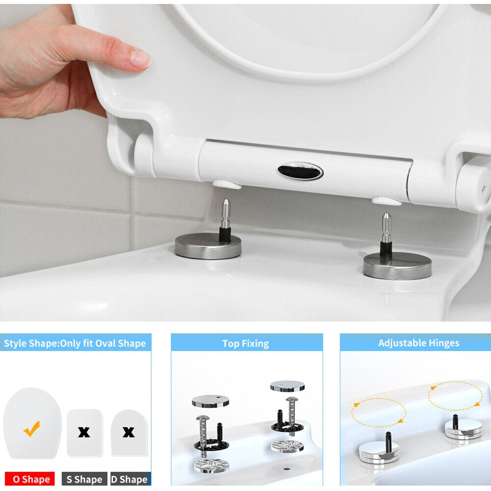 NEW LUXURY BATHROOM SLOW SOFT CLOSE WHITE TOILET SEAT SEATS WC HEAVY DUTY