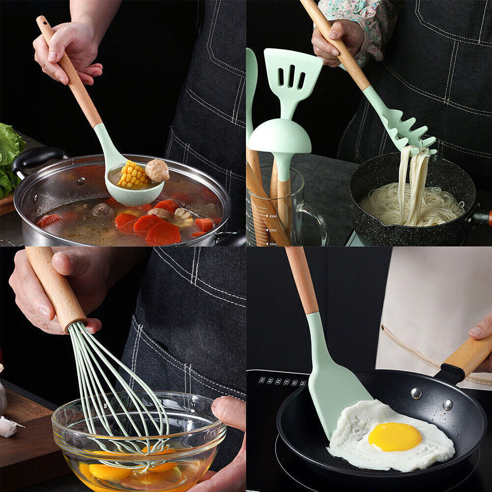 Kitchen Utensil Set 12-Pcs Silicone Heat Resistant Kitchen Cookware Gadget Tools