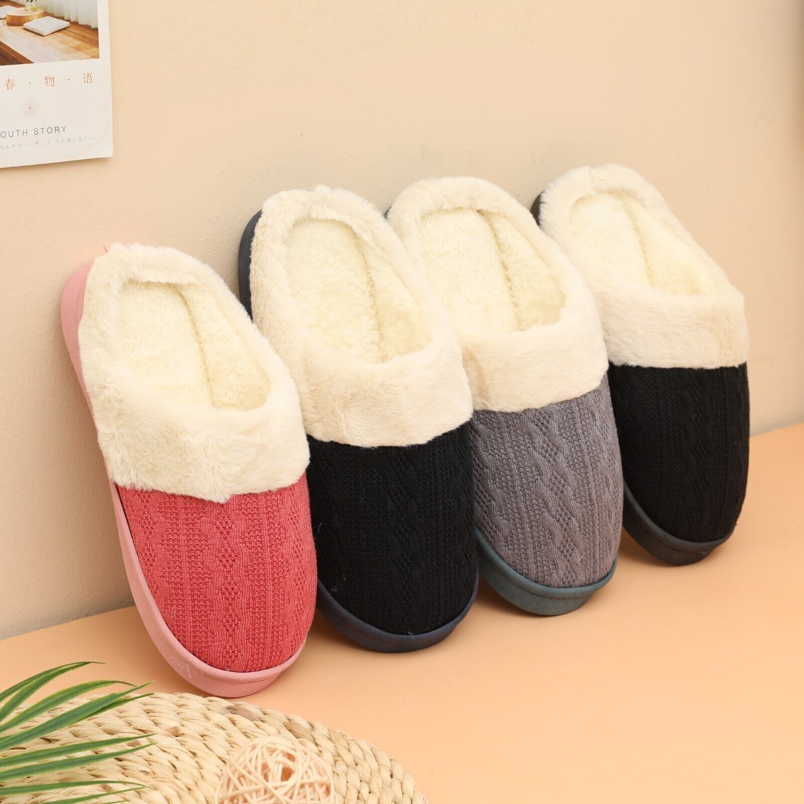 LADIES WOMENS WARM FAUX FUR LINED COMFY HARD SOLE OUTDOOR SLIPPERS SHOES SIZE