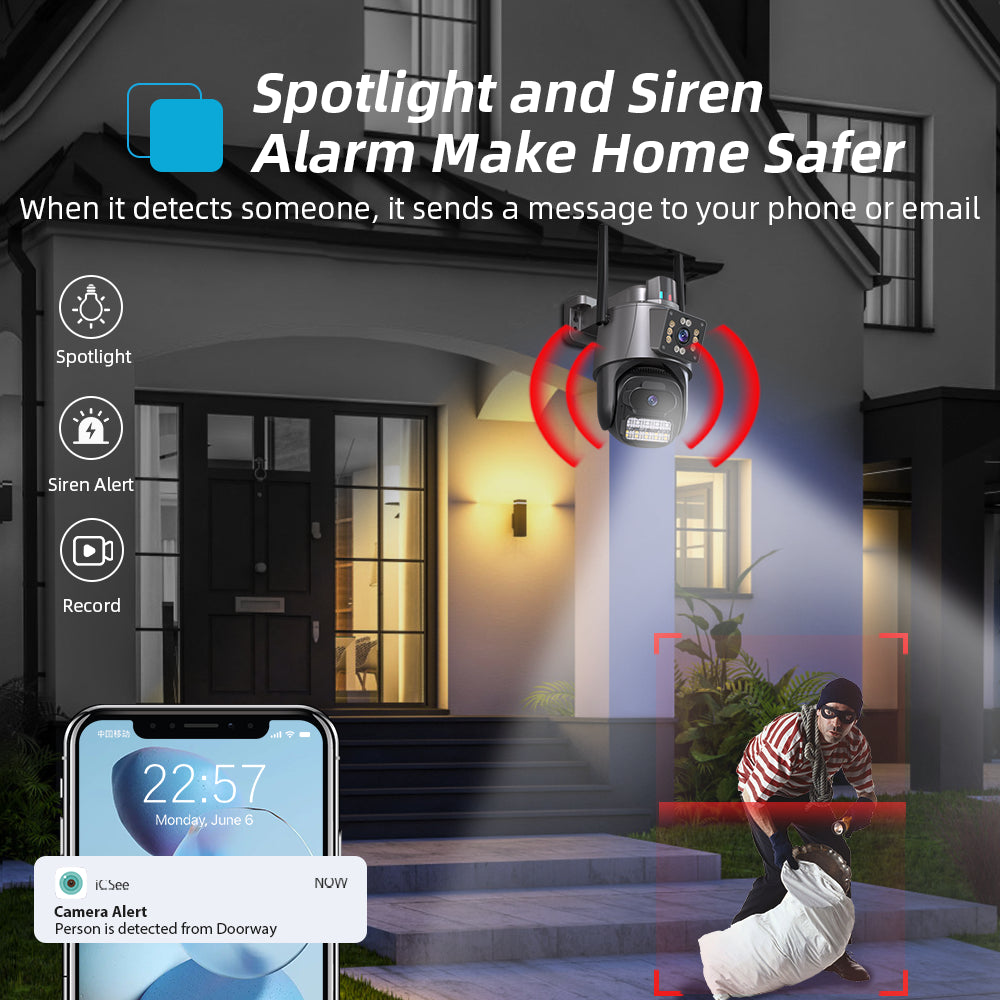8MP Dual Len Wireless IP Camera WIFI Outdoor CCTV PTZ Smart Home Security IR Cam