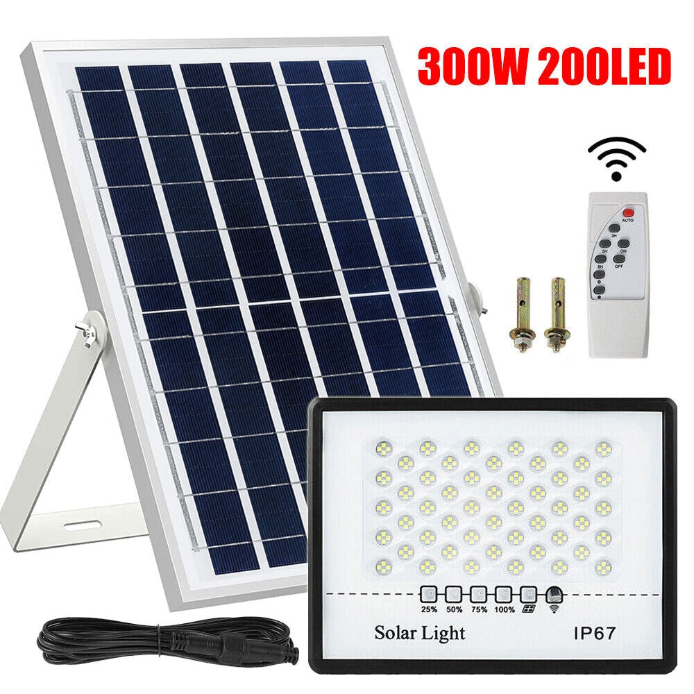 300W 200 LED Solar Light Flood Security Wall Yard Street Outdoor Garden Lamp