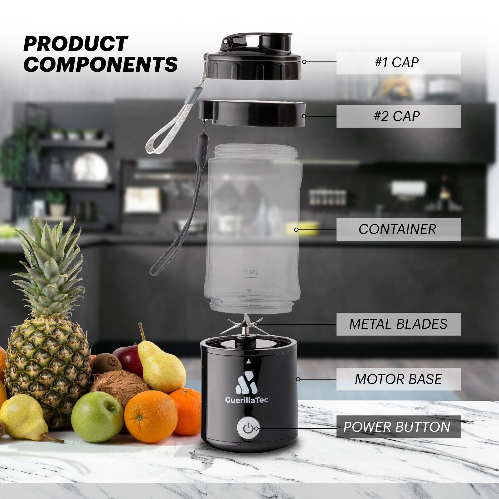Guerillatec Portable Blender USB Rechargeable, 420Ml Mini Smoothie Maker - Gym