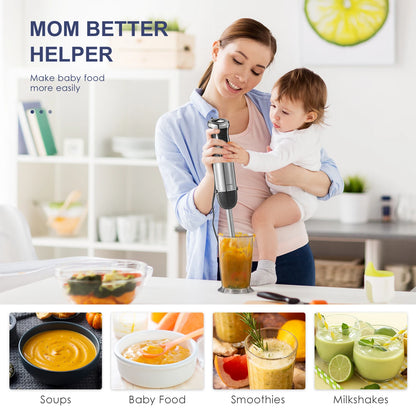 Hand Blender 1000W,  5-In-1 Electric Stick Blender, Copper Motor Stainless Steel Blade Stick Blender Mixer with Turbo Mode