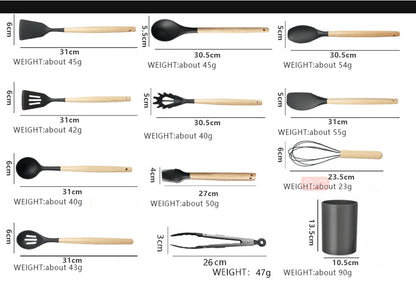 Kitchen Utensil Set 12-Pcs Silicone Heat Resistant Kitchen Cookware Gadget Tools