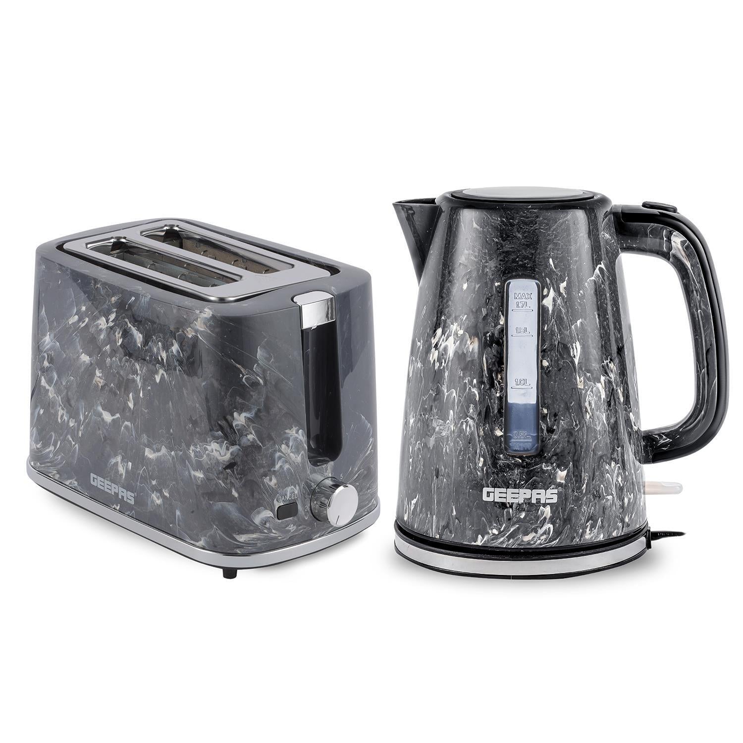Fluted Collection 1.7L Kettle & 2 Slice Bread Toaster Combo Set, Black