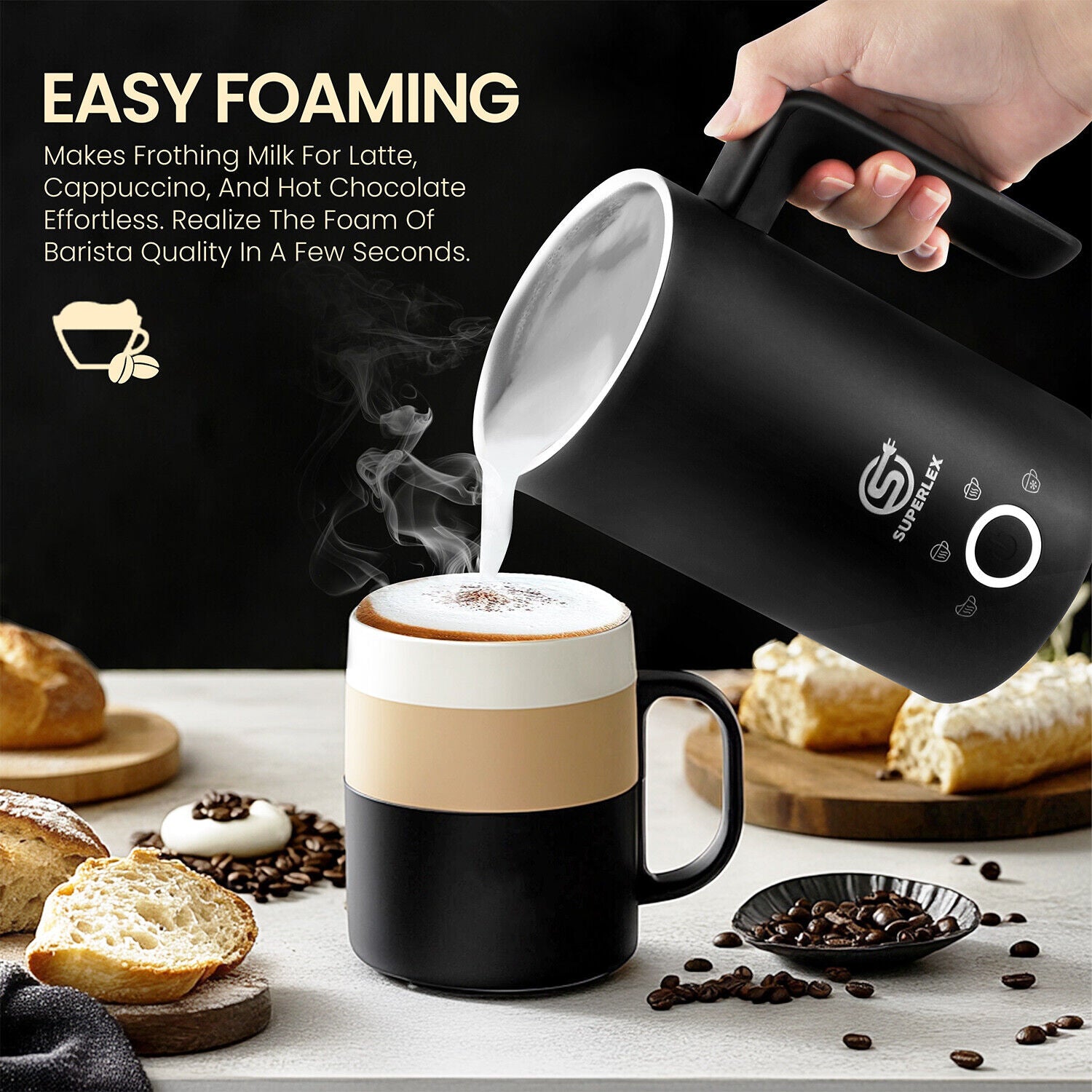 SUPERLEX Electric Milk Steamer Foaming & Coffee, Latte, Cappuccino,Hot Chocolate
