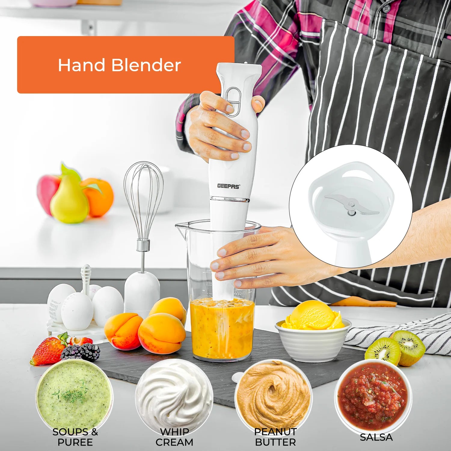 4-In-1 White Hand Blender with Electric Whisk
