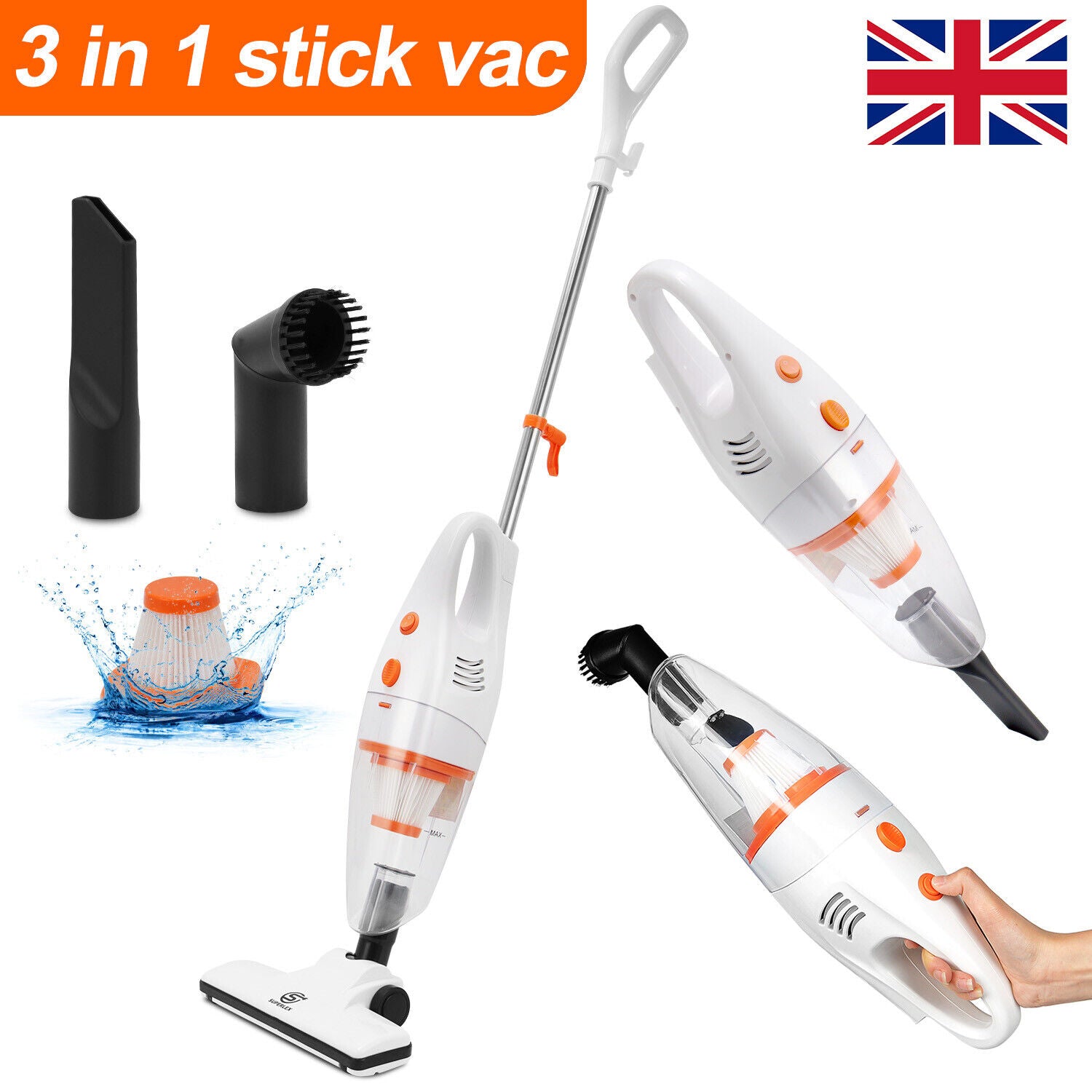 SUPERLEX Stick Vacuum Cleaner Bagless 3 in 1 Upright Handheld Lightweight Hoover