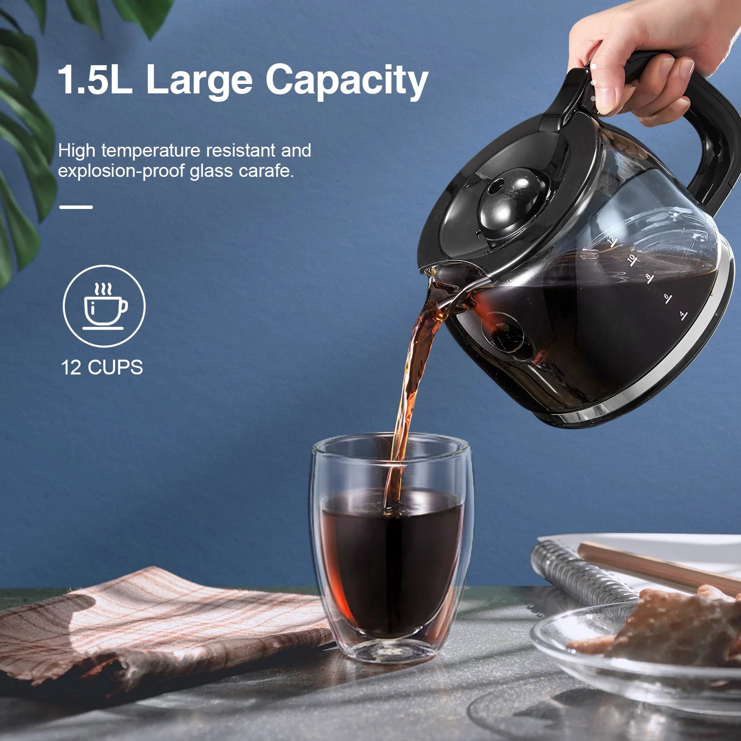 Coffee Maker, Filter Coffee Machine with Timer, 1.5L Programmable Drip Coffee Maker, 40Min Keep Warm & Anti-Drip System,