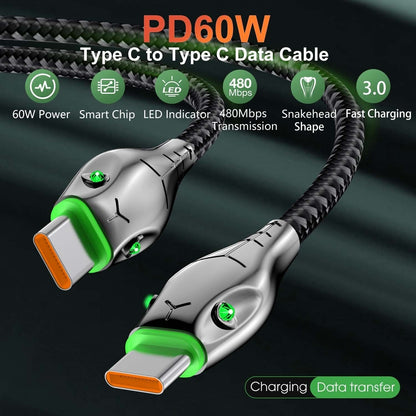 Type C to Type C Cable PD 60W Fast Charger Braided Long USB Lead LED for Samsung - Scott3