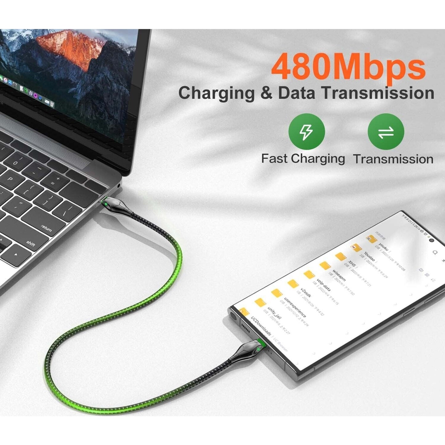 Type C to Type C Cable PD 60W Fast Charger Braided Long USB Lead LED for Samsung - Scott3