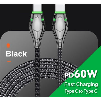 Type C to Type C Cable PD 60W Fast Charger Braided Long USB Lead LED for Samsung - Scott3